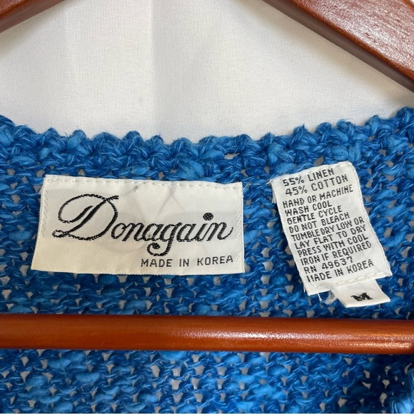 DONAGAIN Women’s Vintage Blue Linen Knit Short Sleeve Sweater Size Medium - Picture 2 of 9